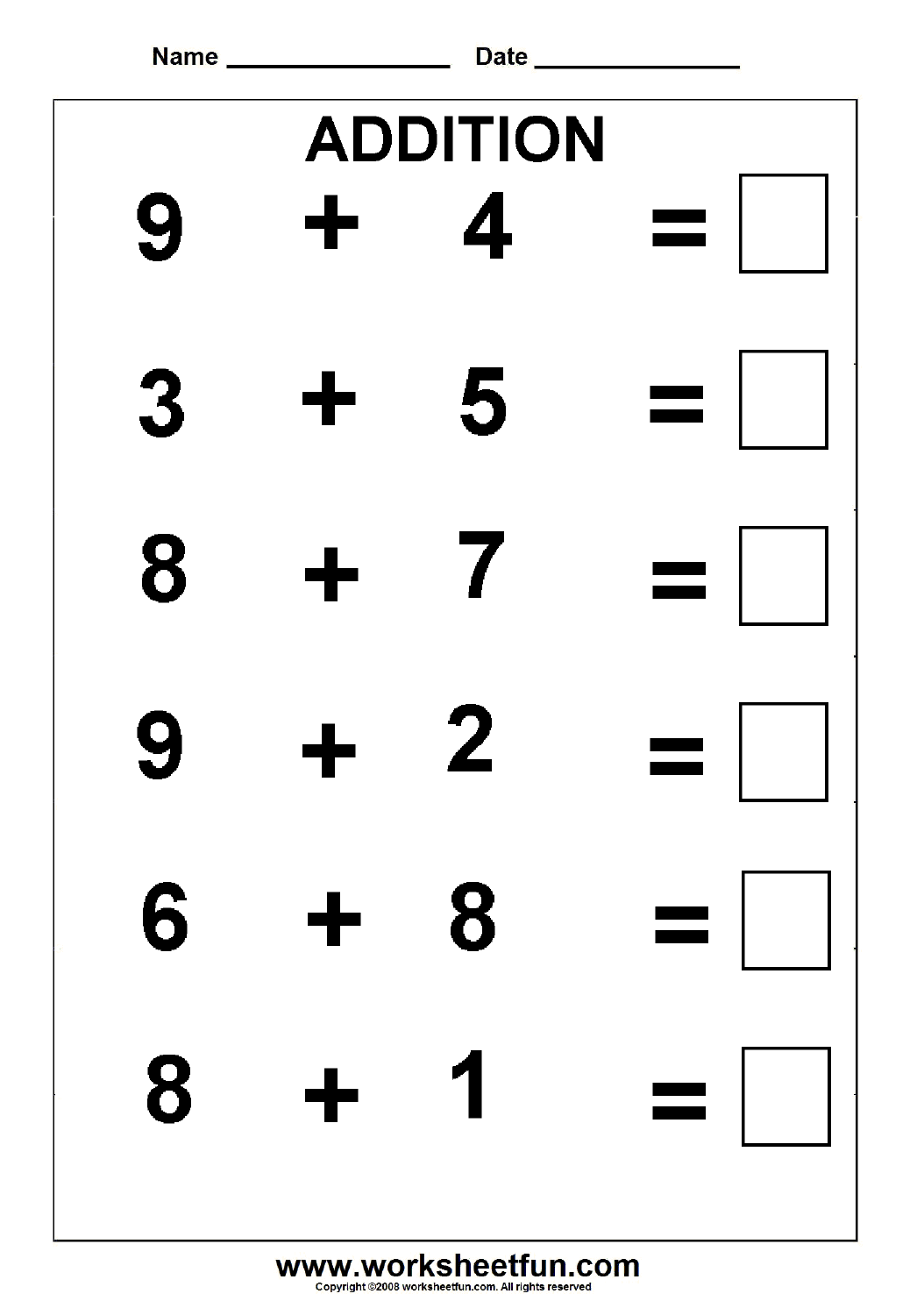 Addition Worksheets - Paper Trail Design