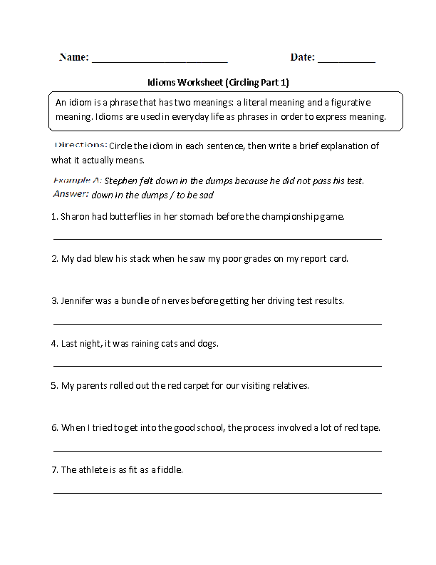 idioms worksheets