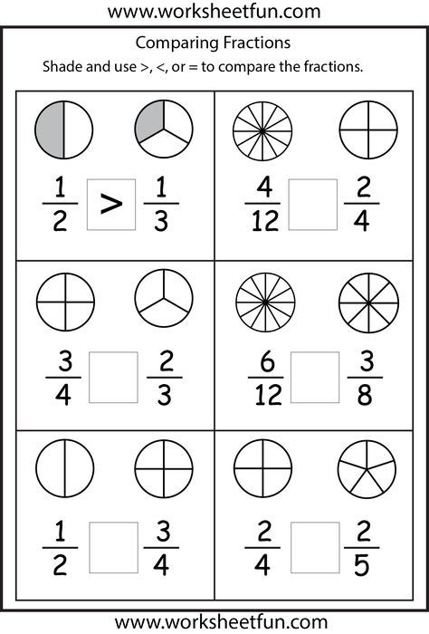 Fractions: coloring parts of shapes | 3rd grade Math Worksheet 