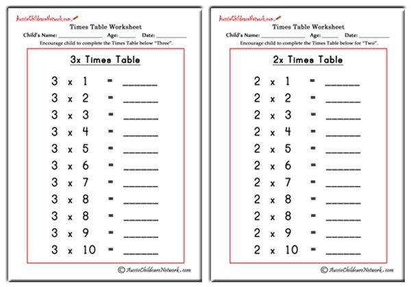 Times Tables to 10 Free Printables
