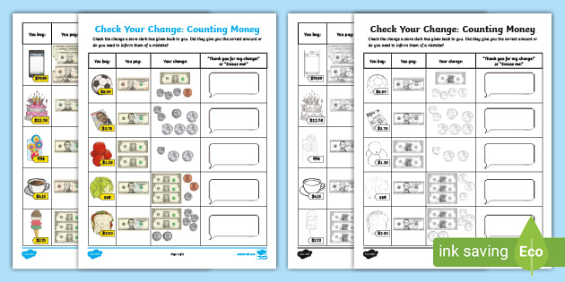Free Money Counting Worksheets To Make Purchases Plus IEP Goals 