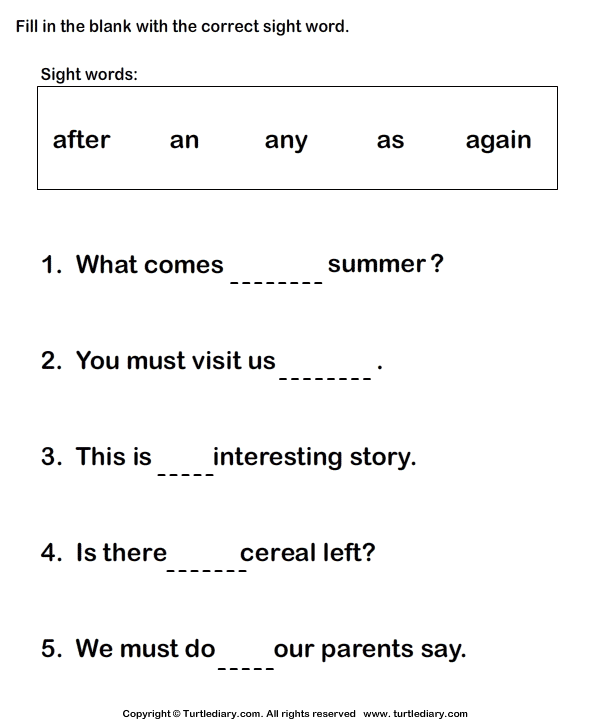 sight word sentences worksheets for kindergarten