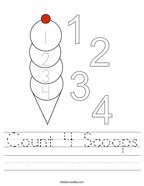 Tracing number four. Preschool worksheet. Black and white. 8813546 