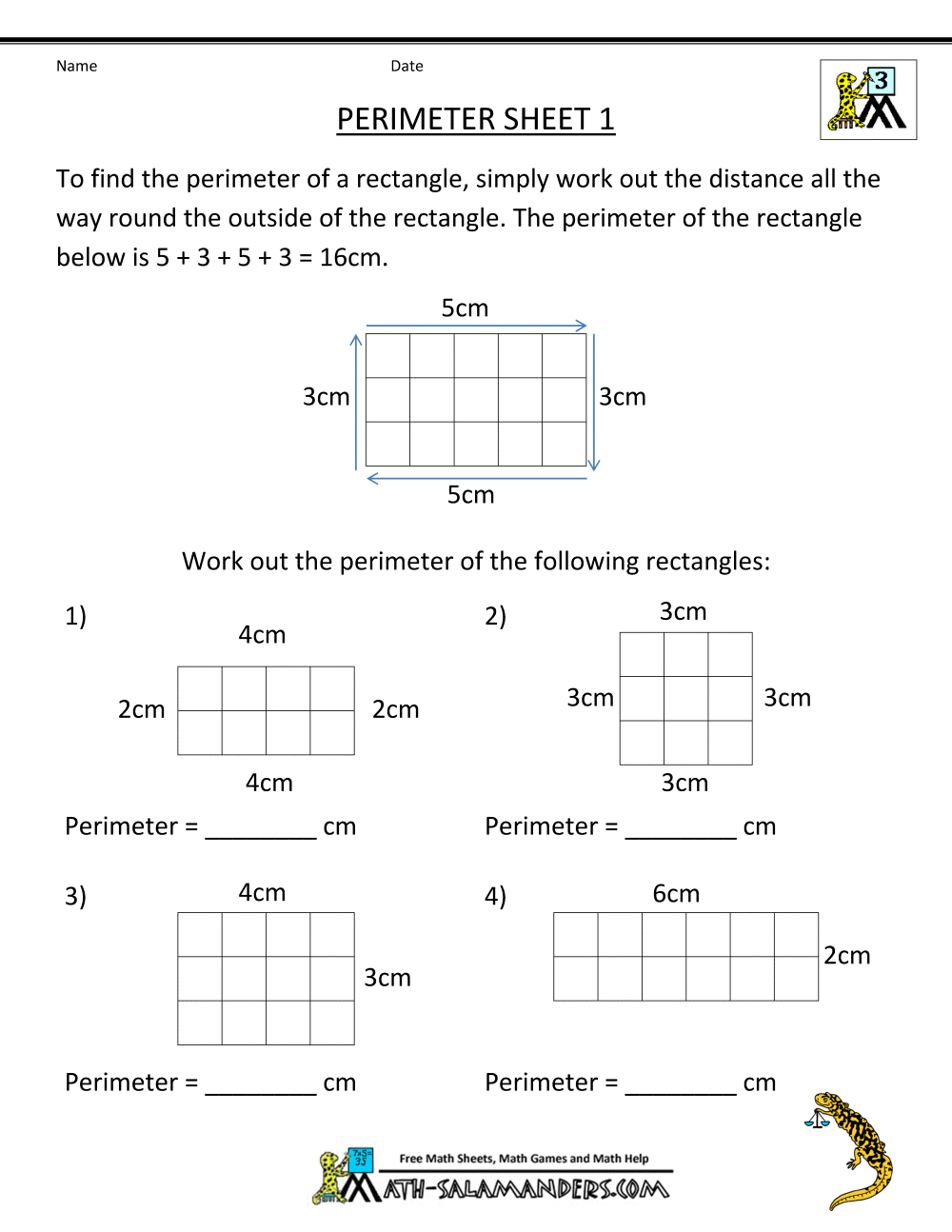 Perimeter Parking Worksheet for kids