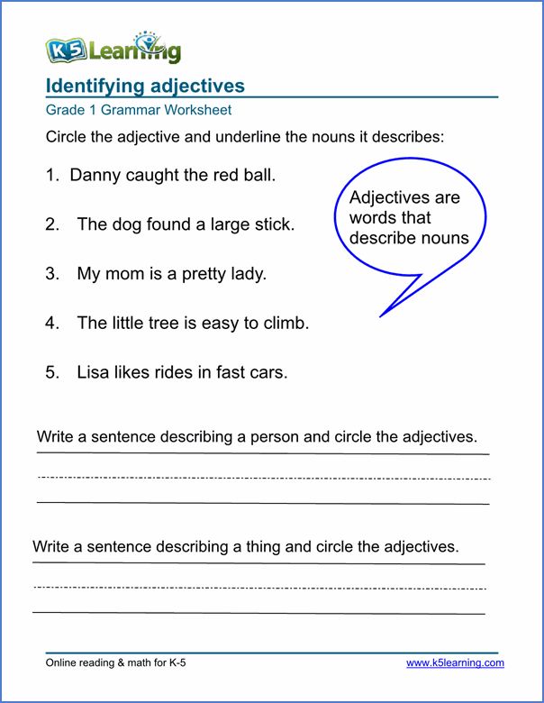 Free Using Adjectives Worksheets
