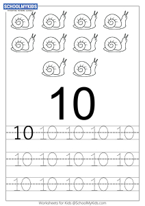 Maths worksheet for kg class, number 10 coloring math activities 