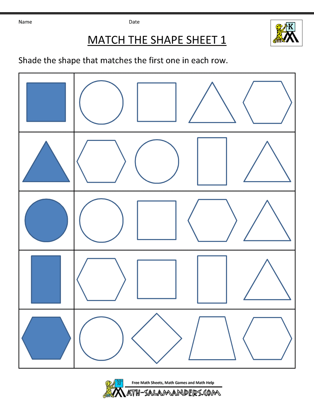 Shapes Matching Worksheets | Preschool Shapes Worksheets