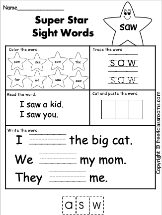 Free Preschool & Kindergarten Sight Words Worksheets - Printable 