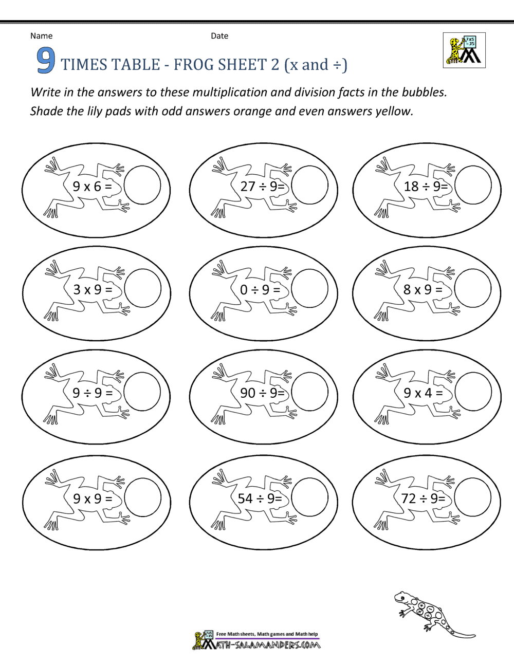 9 times tables worksheets