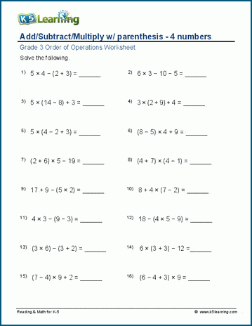 Order of Operations Worksheets For Kids