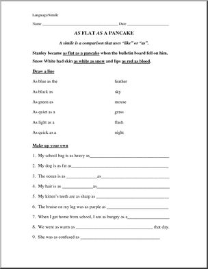 Similes worksheet  