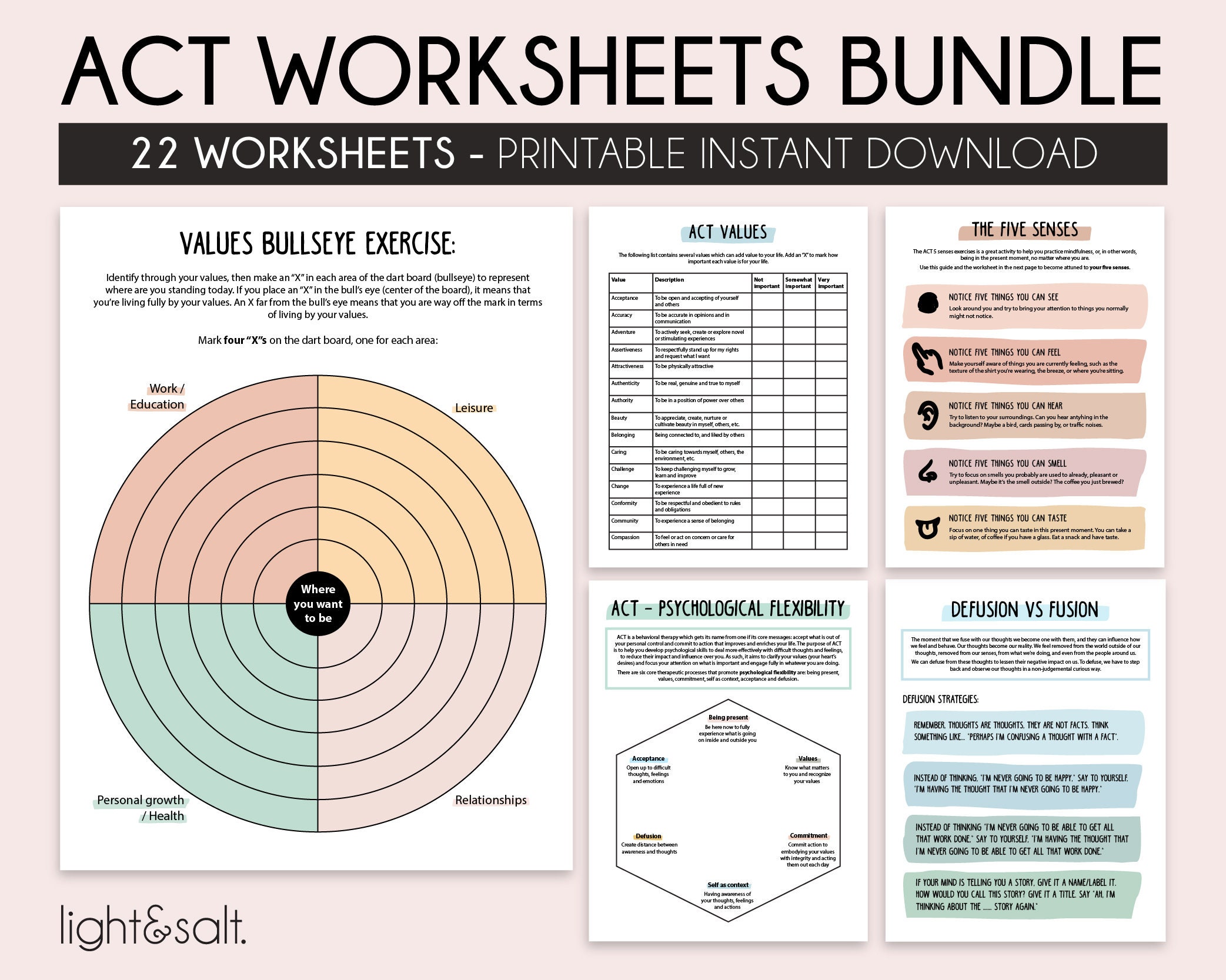 Acceptance And Commitment Therapy Worksheet Example Free PDF
