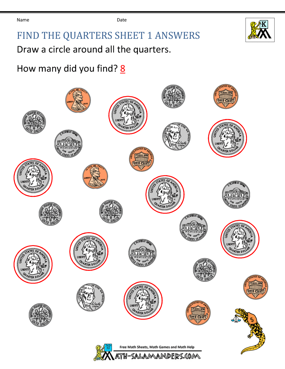 Kindergarten Identify the U.S. Coins Activity Sheet - Twinkl