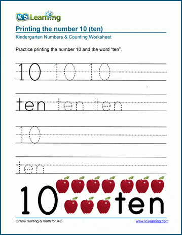Mathematics - Preschool: Tracing Number 10 Worksheet 10
