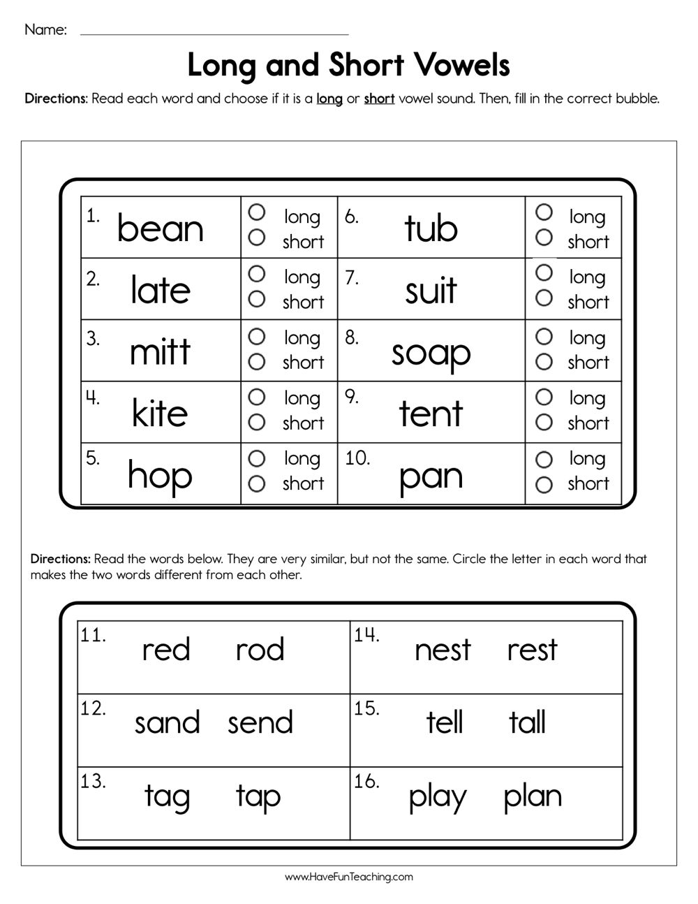 Long and Short Vowel E Spelling Worksheet: Free Printable for Kids