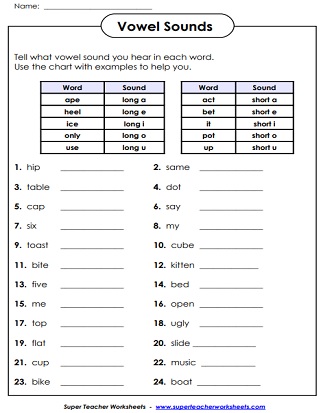 Long and Short Vowel Word Sort | Turtle Diary Worksheet