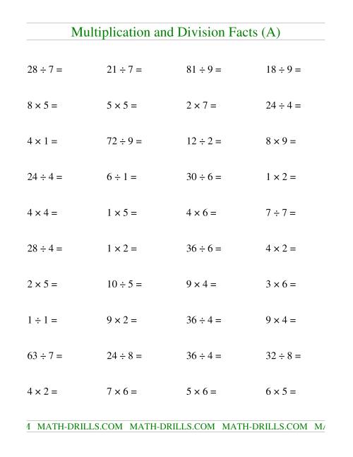 multiplication and division worksheets