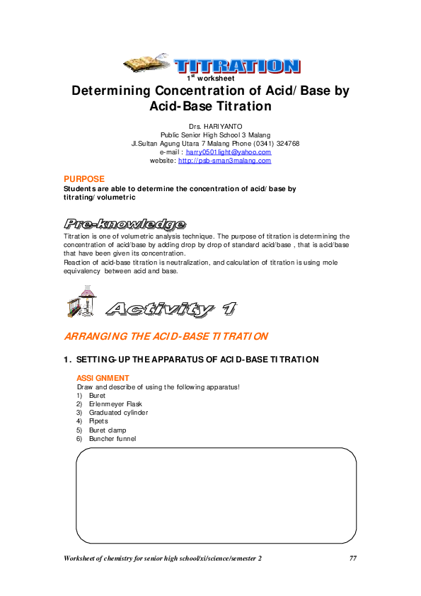 w336 Titrations Worksheet PDF PDF Titration Chemistry