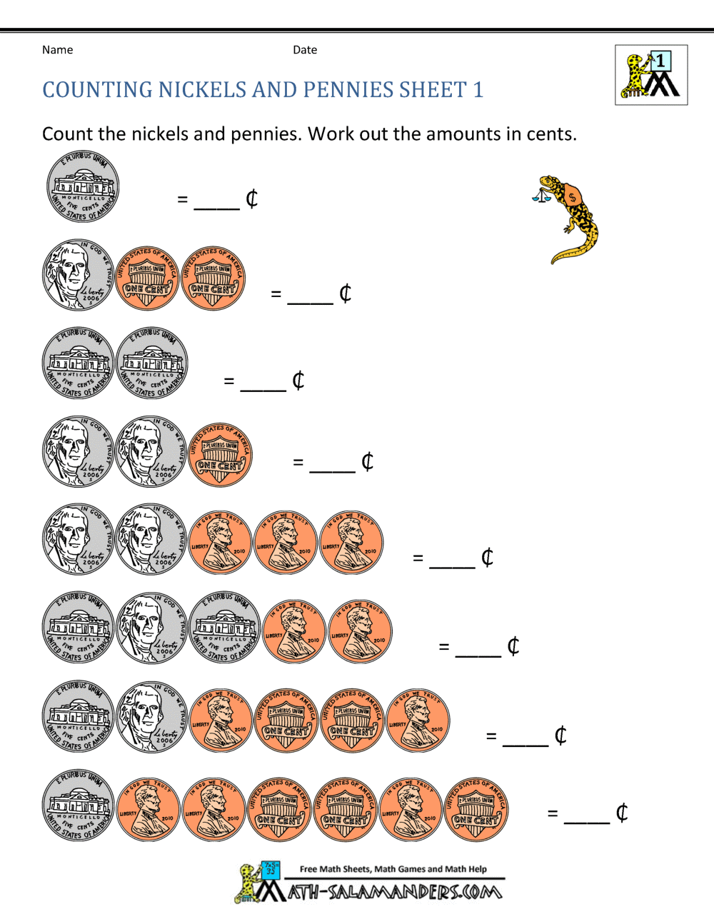 Counting Coins Worksheet: Free Printout for Children