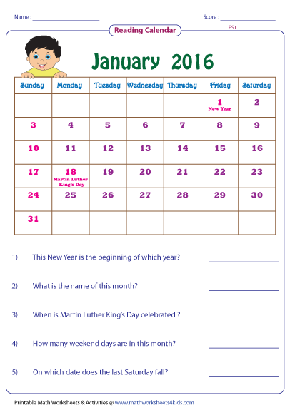 Differentiated ESL Calendar Worksheets 2019 (teacher made)