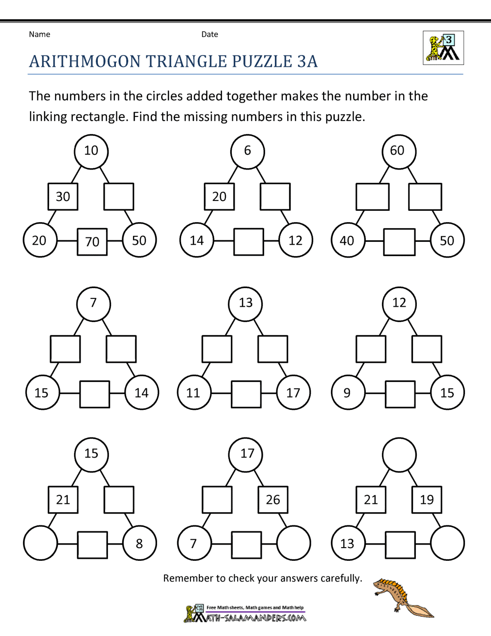 Addition Math Puzzles #5 Worksheets | 99Worksheets