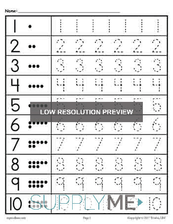 Numbers 1-20 Tracing Worksheets