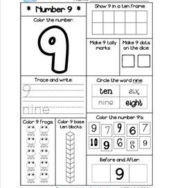 Premium Vector | Flashcard number 9 preschool worksheet black and 