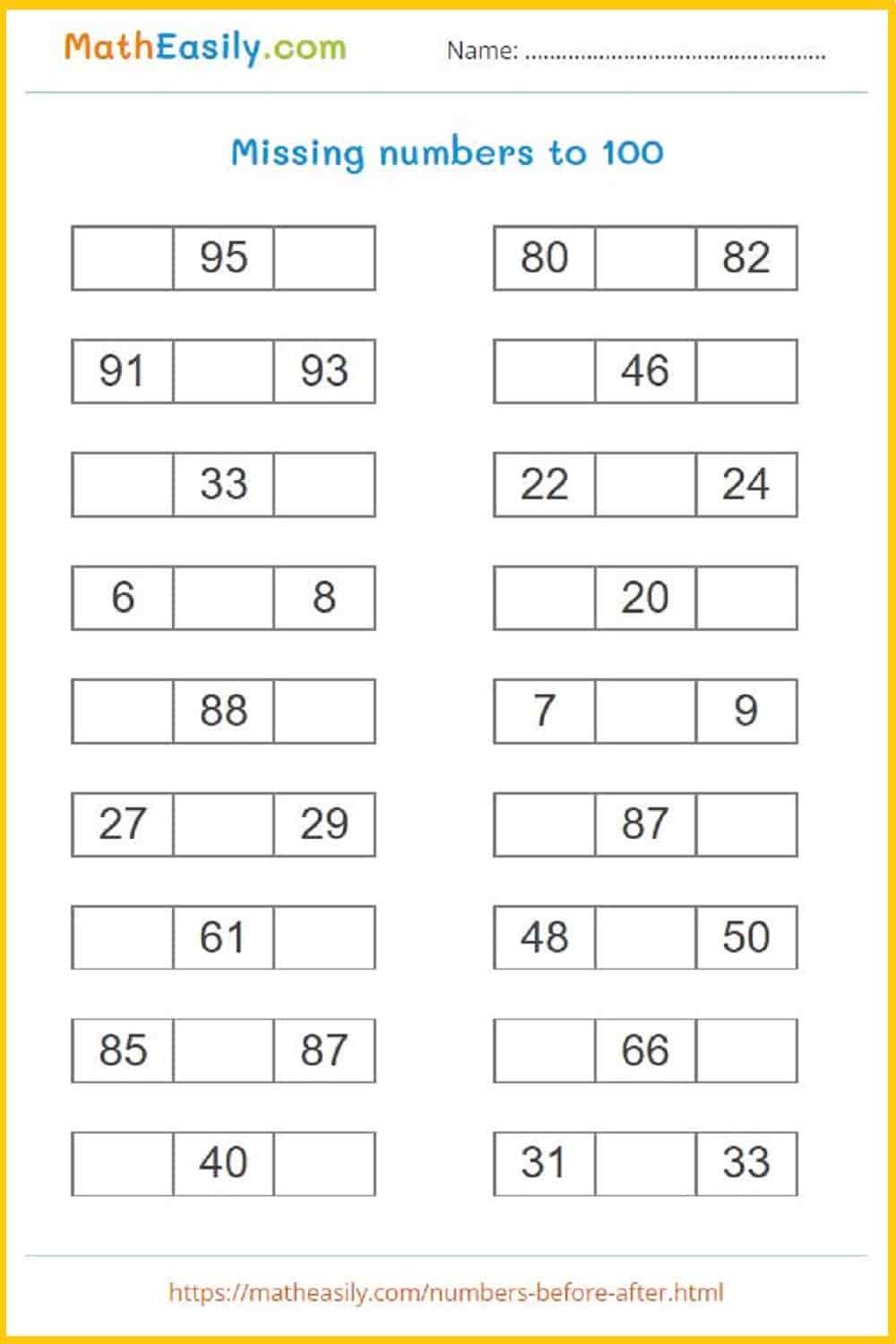 Before And After Numbers To 50 Counting To 50 Worksheet 