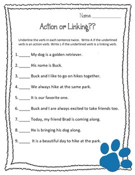 Action Verb Phrases vs. Linking Verb Phrases - Free Worksheet