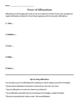 Positive Self Talk Worksheets