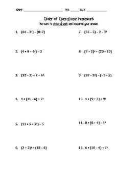 Order of Operations Worksheets