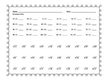 multiplication and division worksheets