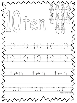 Tracing number 10 worksheet for kindergarten, preschool and 