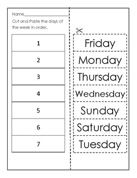 days of the week worksheets