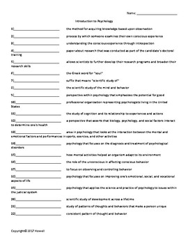 What is Psychology worksheet  