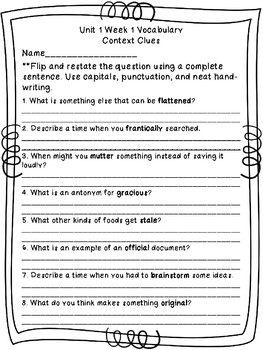 context clues worksheets 4th grade