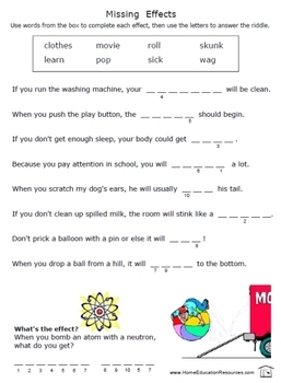 Cause and Effect Find it Worksheet  