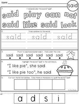 Kindergarten Sight Word Worksheets - Etsy
