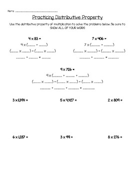 distributive property of multiplication worksheets