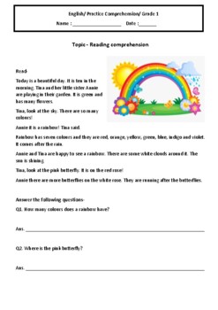 comprehension worksheets for grade 1