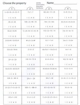 properties of mathematics worksheets