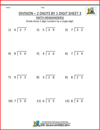 Single Digit Quotient Simple Division Worksheets (with Remainders