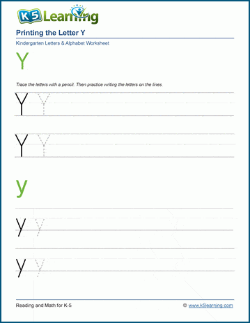 Free Printable Worksheet for Kids - Trace uppercase letter Y