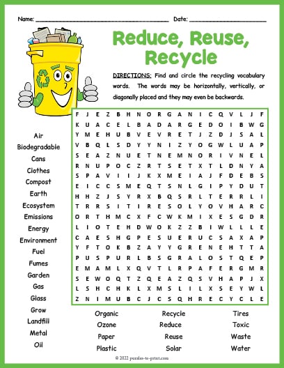 recycling worksheets