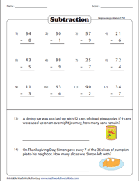 Math worksheets 2nd grade: Addition and subtraction for grade 2 