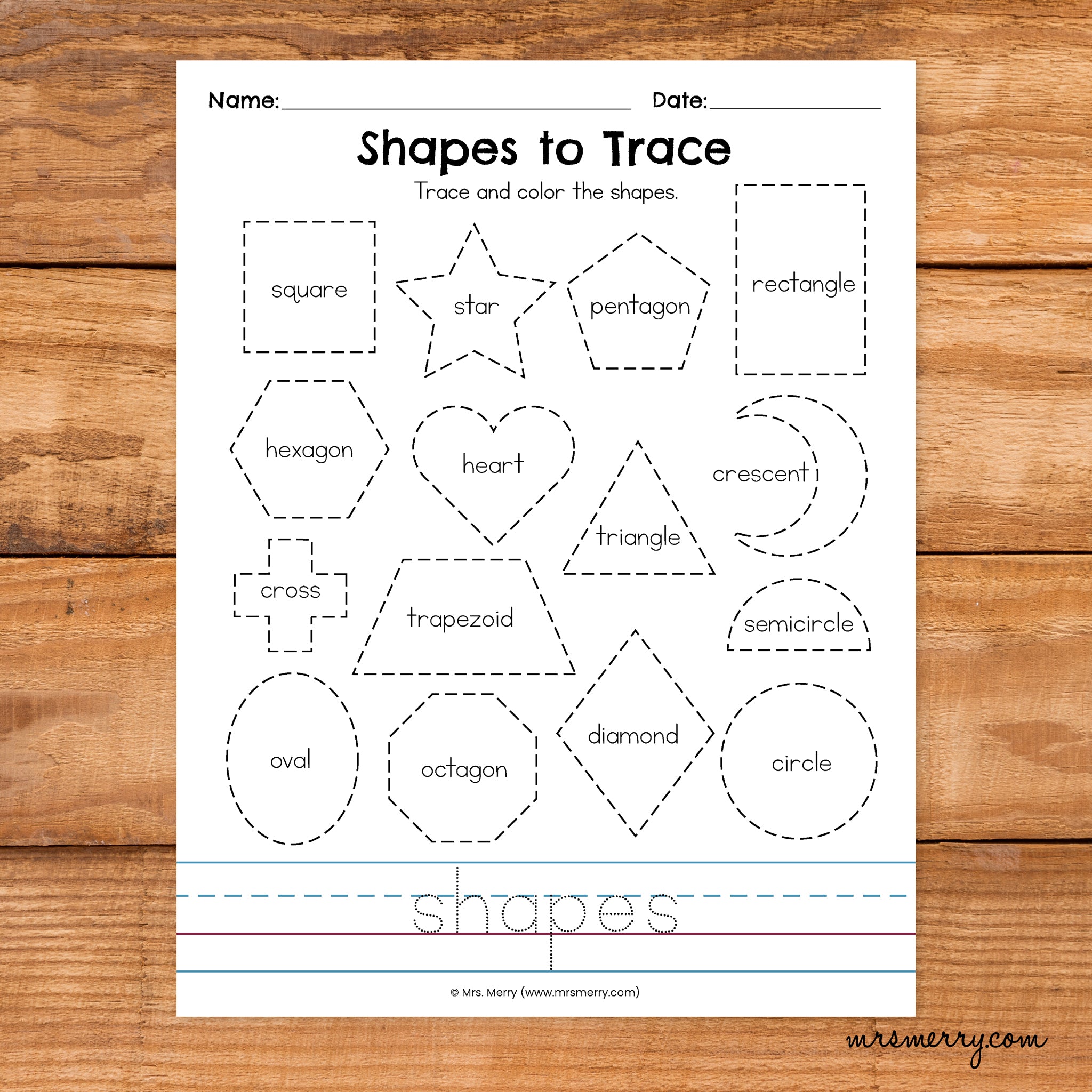 Preschool Shape Practice Sheets