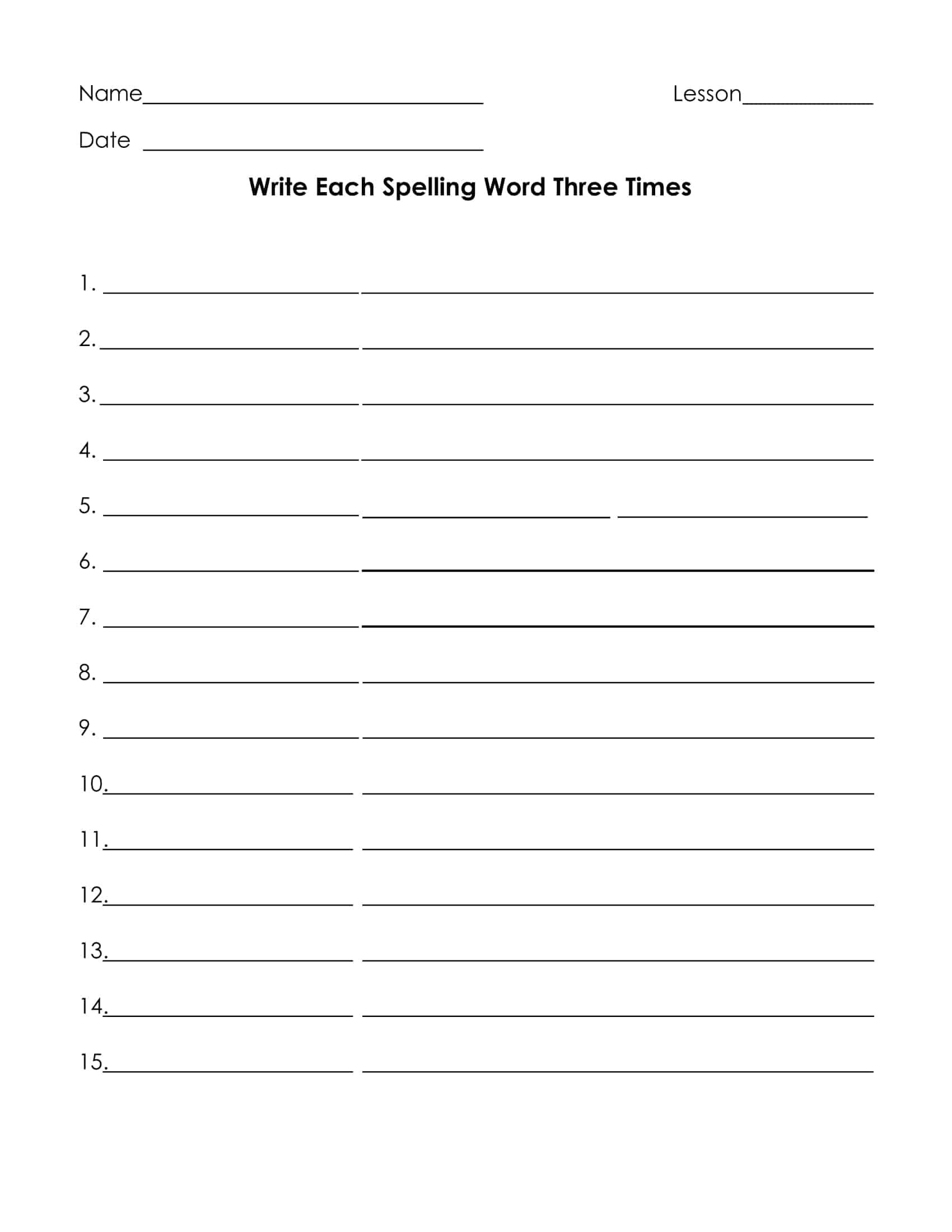 Printable Spelling Work Sheets