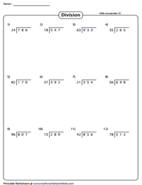 Free Division Worksheet - 2 Digit by 1 Digit - Free4Classrooms