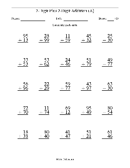 2nd Grade Addition Worksheets with Answer Key