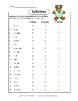 Phonemic Awareness: Syllables Worksheets | 99Worksheets